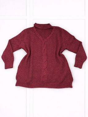 Jodifl Burgundy Cable Knit V Neck Cutout Sweater Women's Oversized Small
